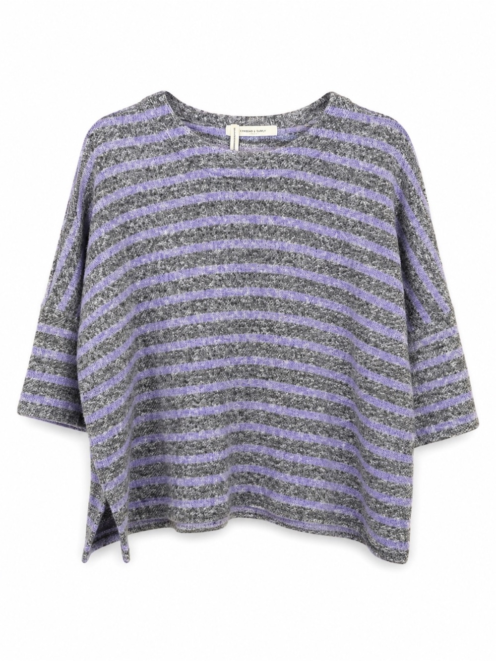 Derek Lam 10 Crosby Blue Gray Striped Boxy Cropped Cotton Knit Top